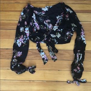 Black floral tie top